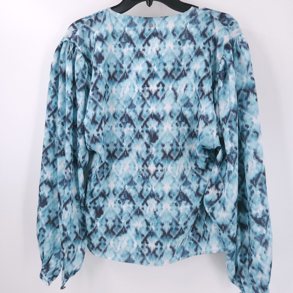 Boss Orange Bivie Surplice Neck Printed Hammered Satin Blouse Top Blue Womens XS - Picture 3 of 10